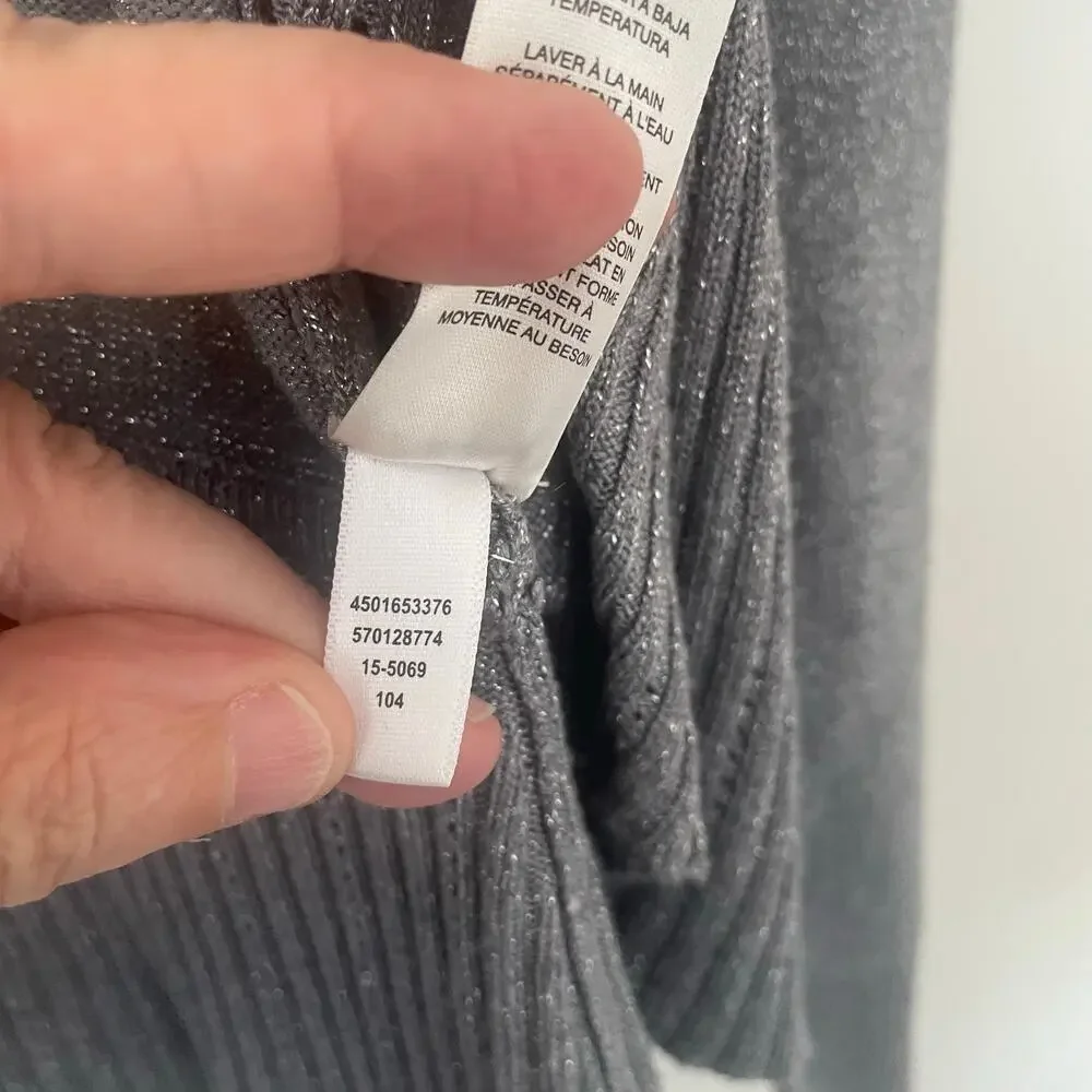 White House Black Market Sz L open front metallic cardigan - Picture 5 of 13